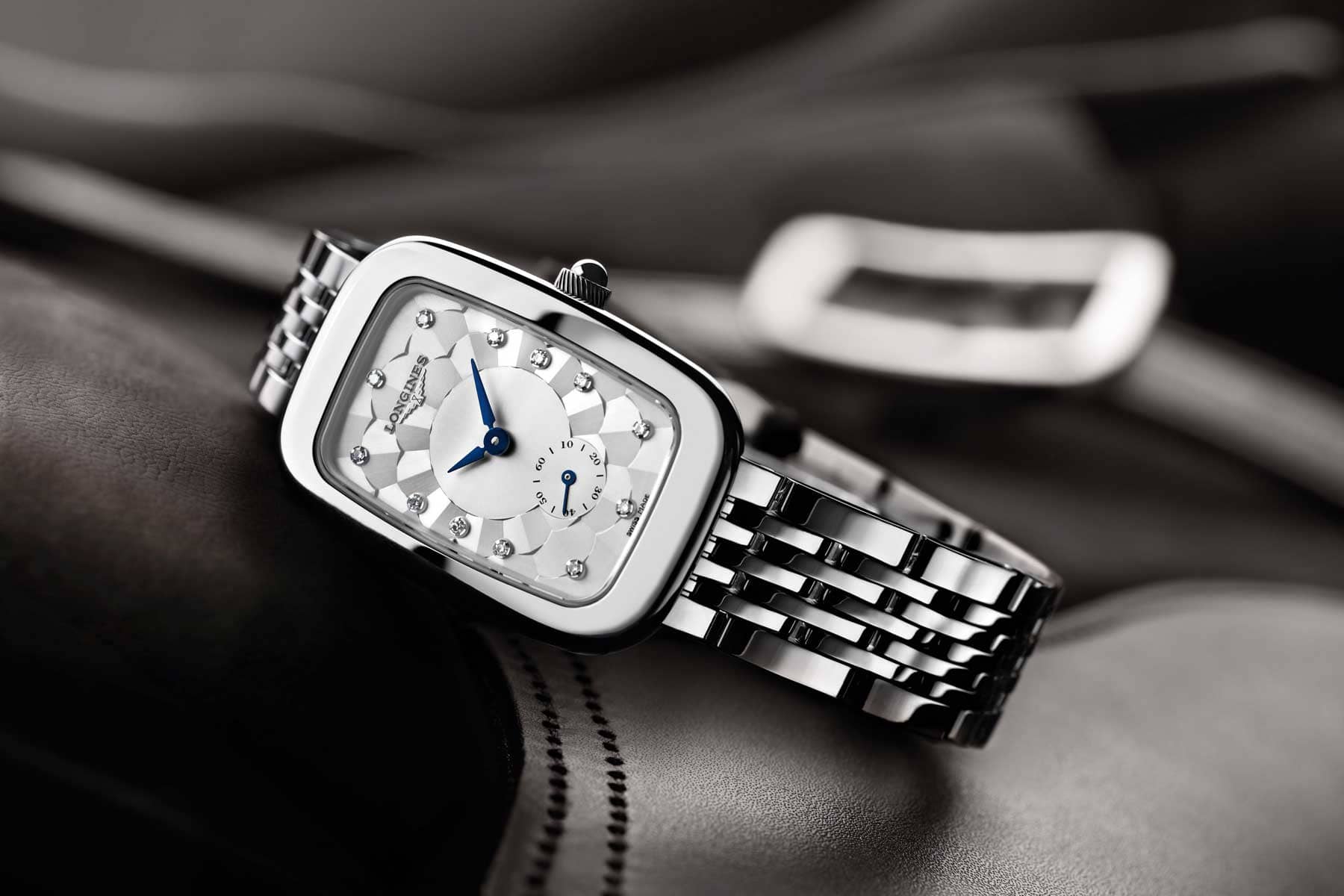 Close-up of a Longines watch mechanism