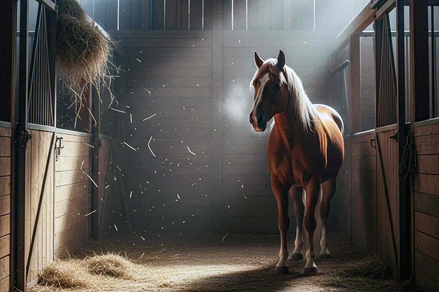 A horse stall with safe, cushioned flooring and clean bedding